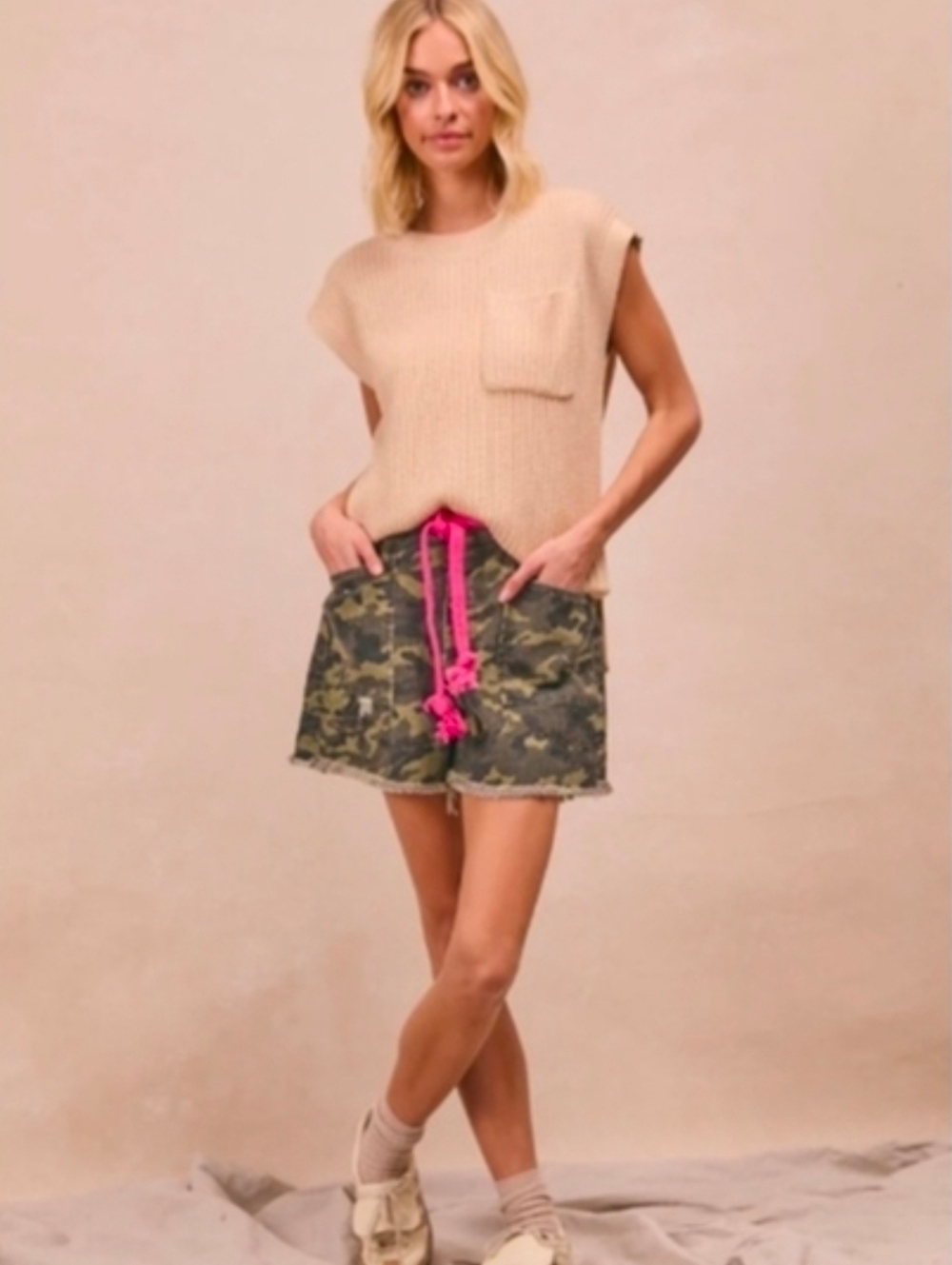 BiBi Camo Denim Women's Shorts - Green